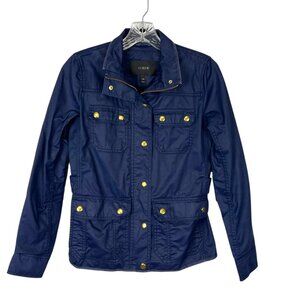 J Crew Womens Downtown Field Jacket Blue Waxed Cotton  Military 19034 size XXS